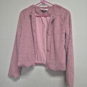 DAVI & DANI Blush Fuzzy Cardigan